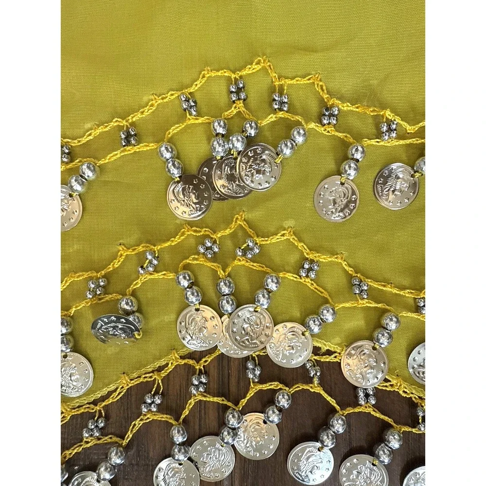 Belly Dance Dancer Roman Coin Belt Wrap Yellow Silver‎ Gypsy Scarf Indie Cosplay